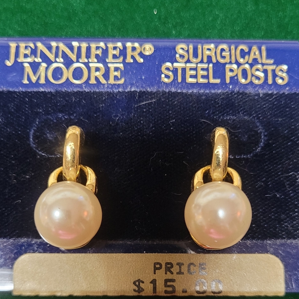 NWT Jennifer Moore Surgical Steel Posts Pearl Drop Earrings